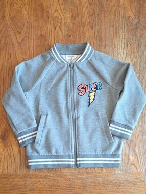 Cat & Jack Boys Zip Up Embroidered Gray Sweater Size 4T